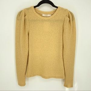LUSH Knit Puff Sleeve Sweater Textured Soft Yellow